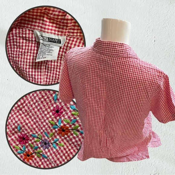 CM SHAPES Embroidered Gingham Blouse | S - Picture 2 of 2